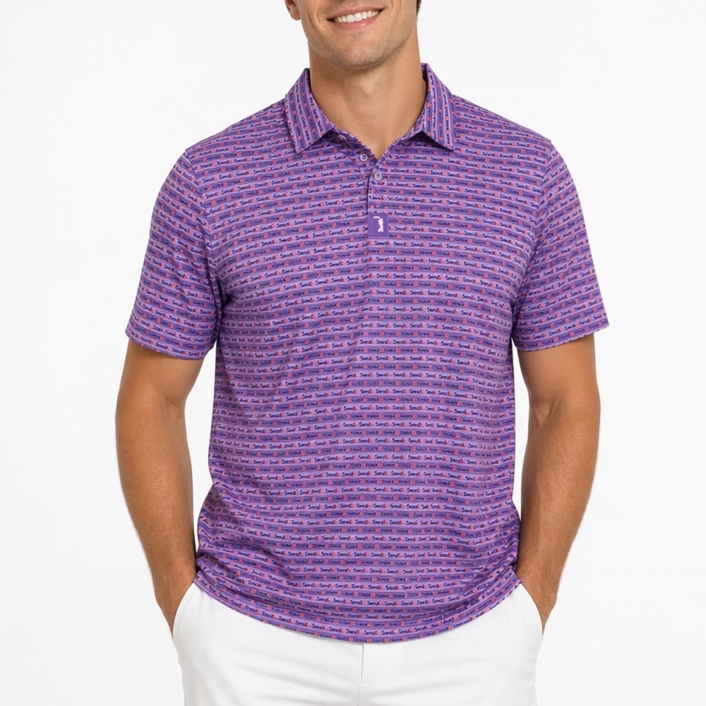Bogeybros Polo Shirt Mens 2XL Purple Printed Stretch Short Sleeve Golf Tennis